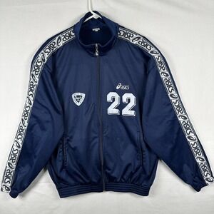 Vintage Asics Track Jacket Mens 2XL Navy 22 Idraets Klub Full Zip Logo Soccer
